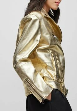 Boss Sagold - Leather Jacket - Gold Coloured -Boss Shop acd1243820ea4a17a4d2014f14ba5d7e