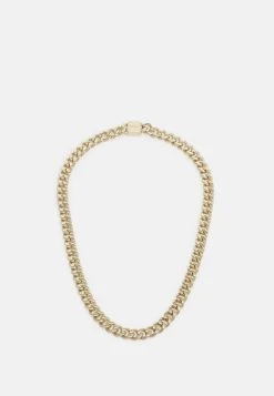 Boss Stamped Textured Links Necklace With Monogram Square - Necklace - Gold-Coloured